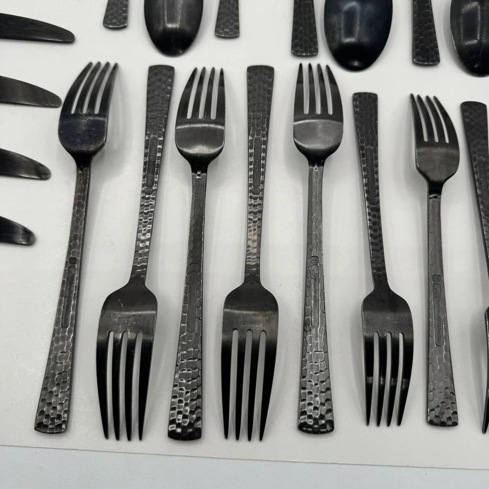 Hampton Forge Signature Gun Metal 22pc Hammered Stainless Mixed Flatware